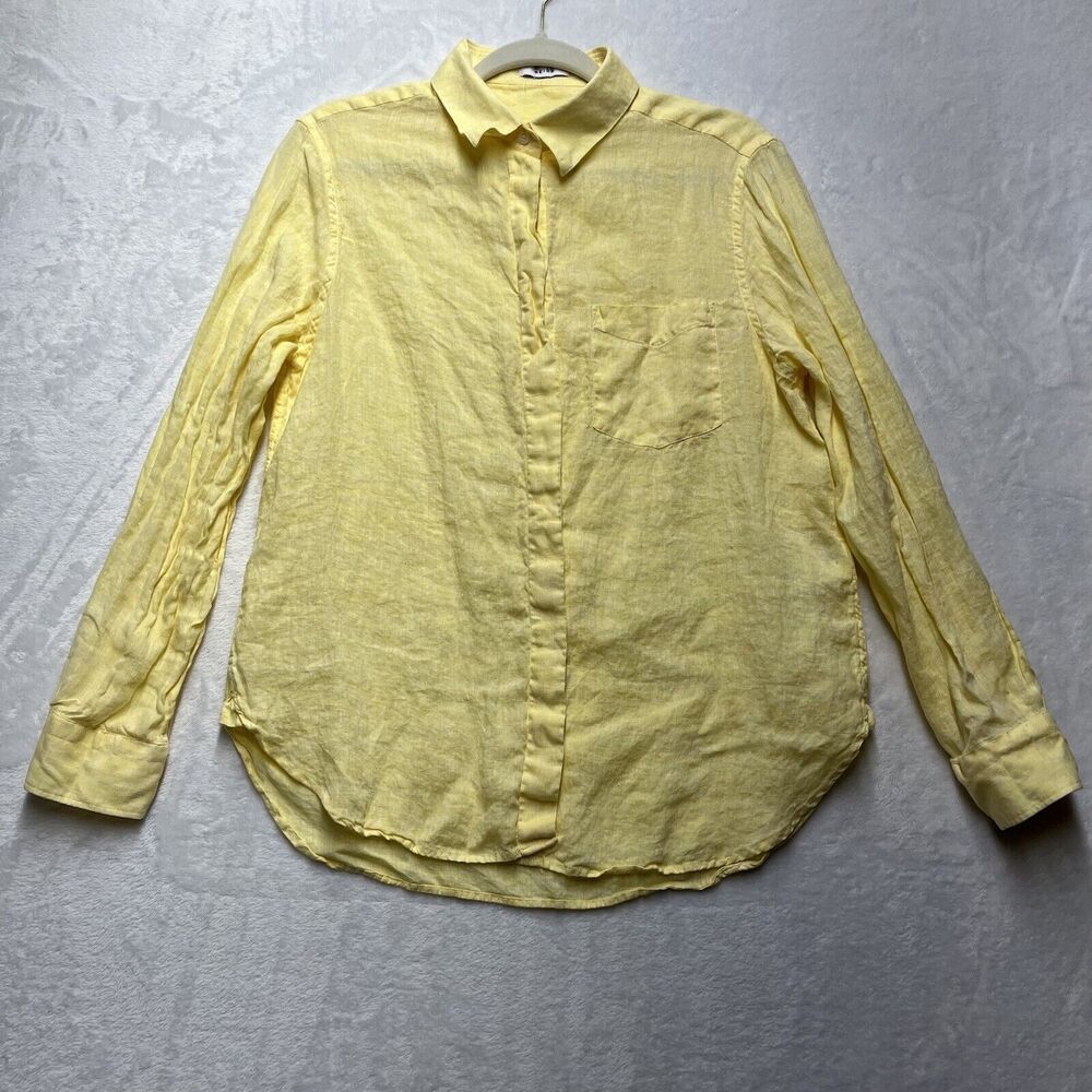 Reiss Campbell Linen Button Up Shirt Women’s Large Yellow‎ Summer Spring Coastal